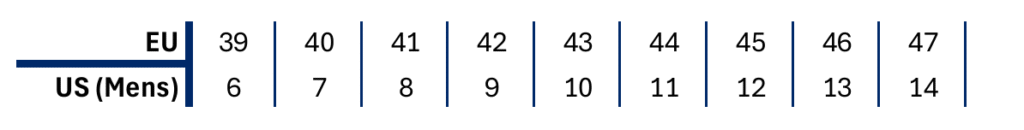 Bekina Thermolite IceShield Size Chart