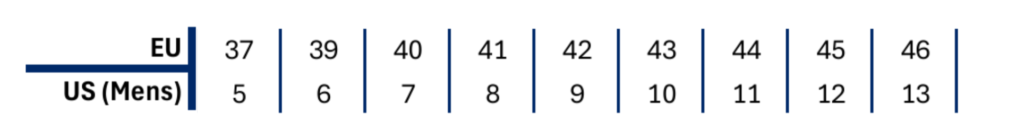 bekina basic insole size chart