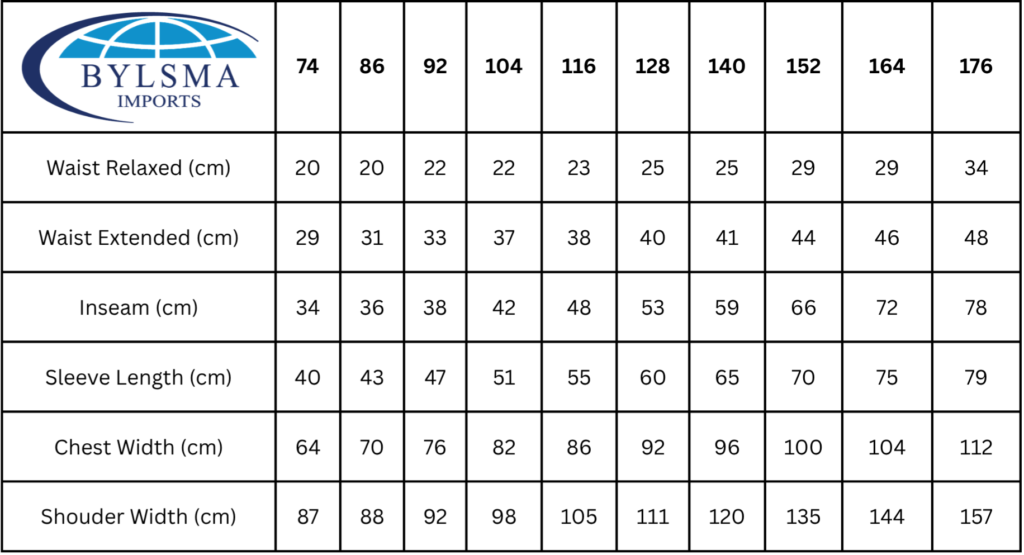 Childrens coveralls size chart