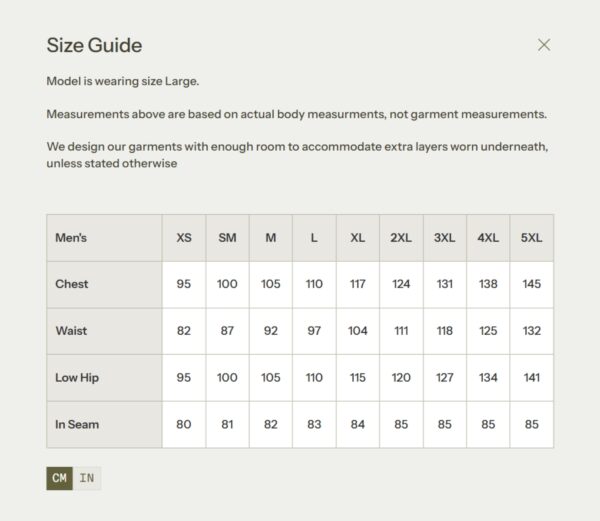 Mens Bib Size Chart